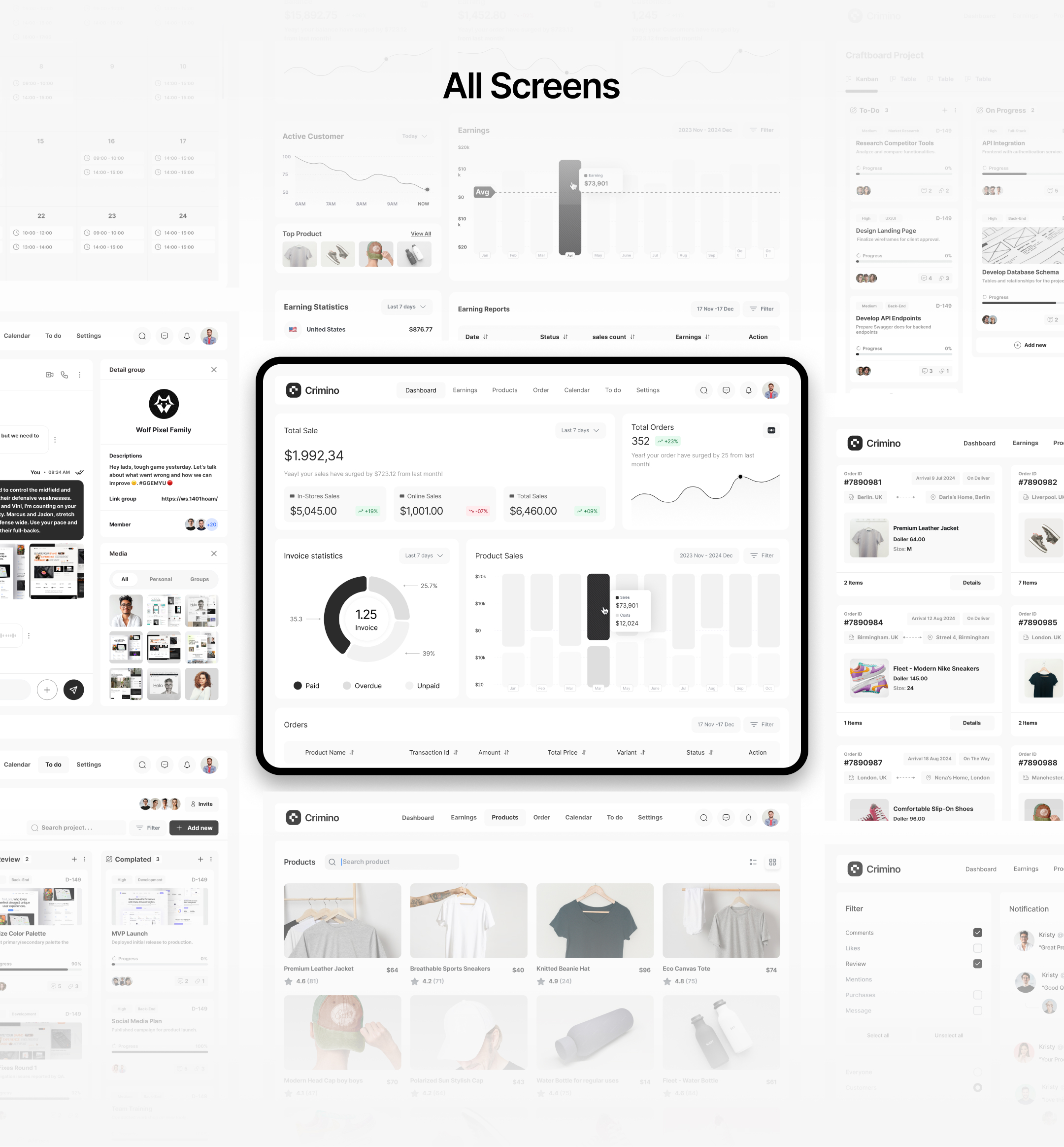 Crimino CRM dashboard screen system