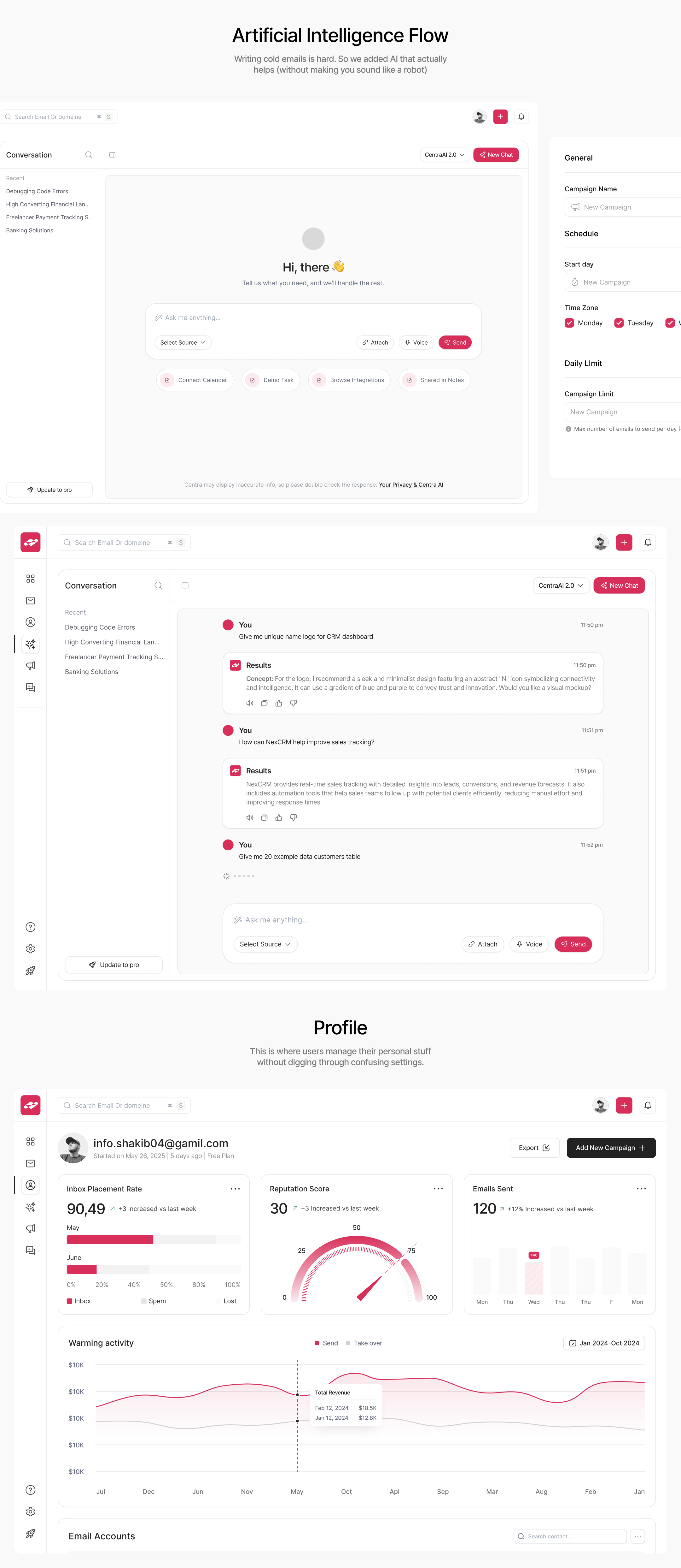 ZapMail campaign management interface screens
