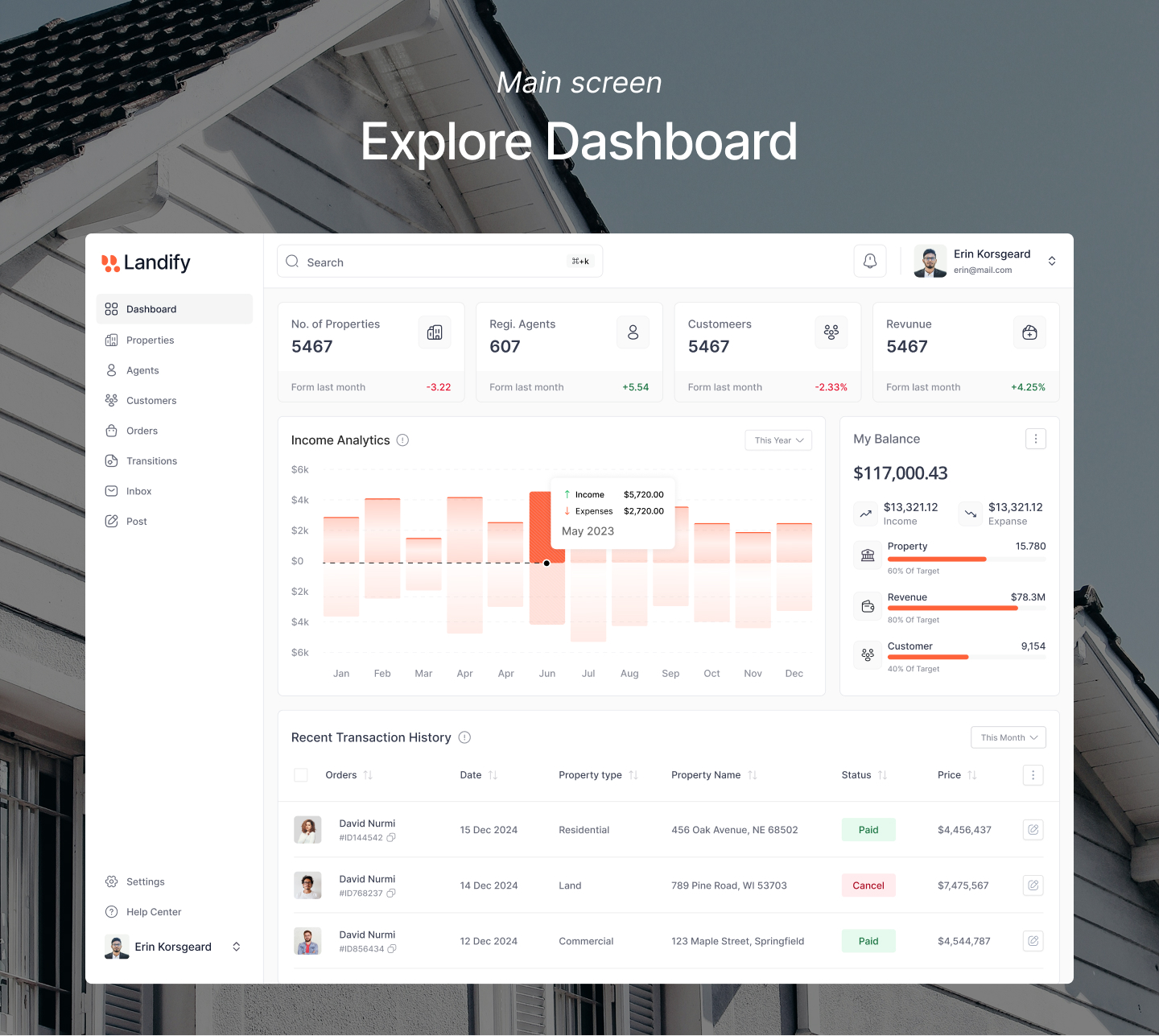 Landify real estate management dashboard