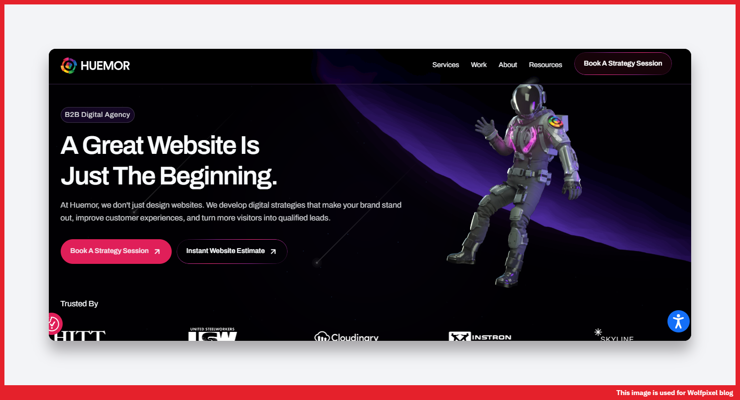 Huemor SaaS marketing website design case study