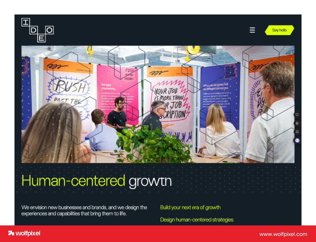 A high-end design thinking workshop inside a modern enterprise innovation lab