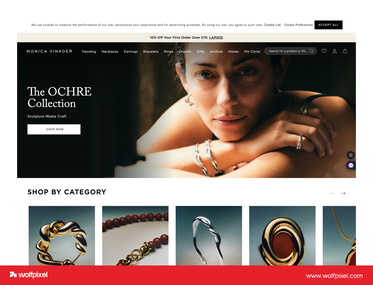Monica Vinader personalization on a jewelry product page.