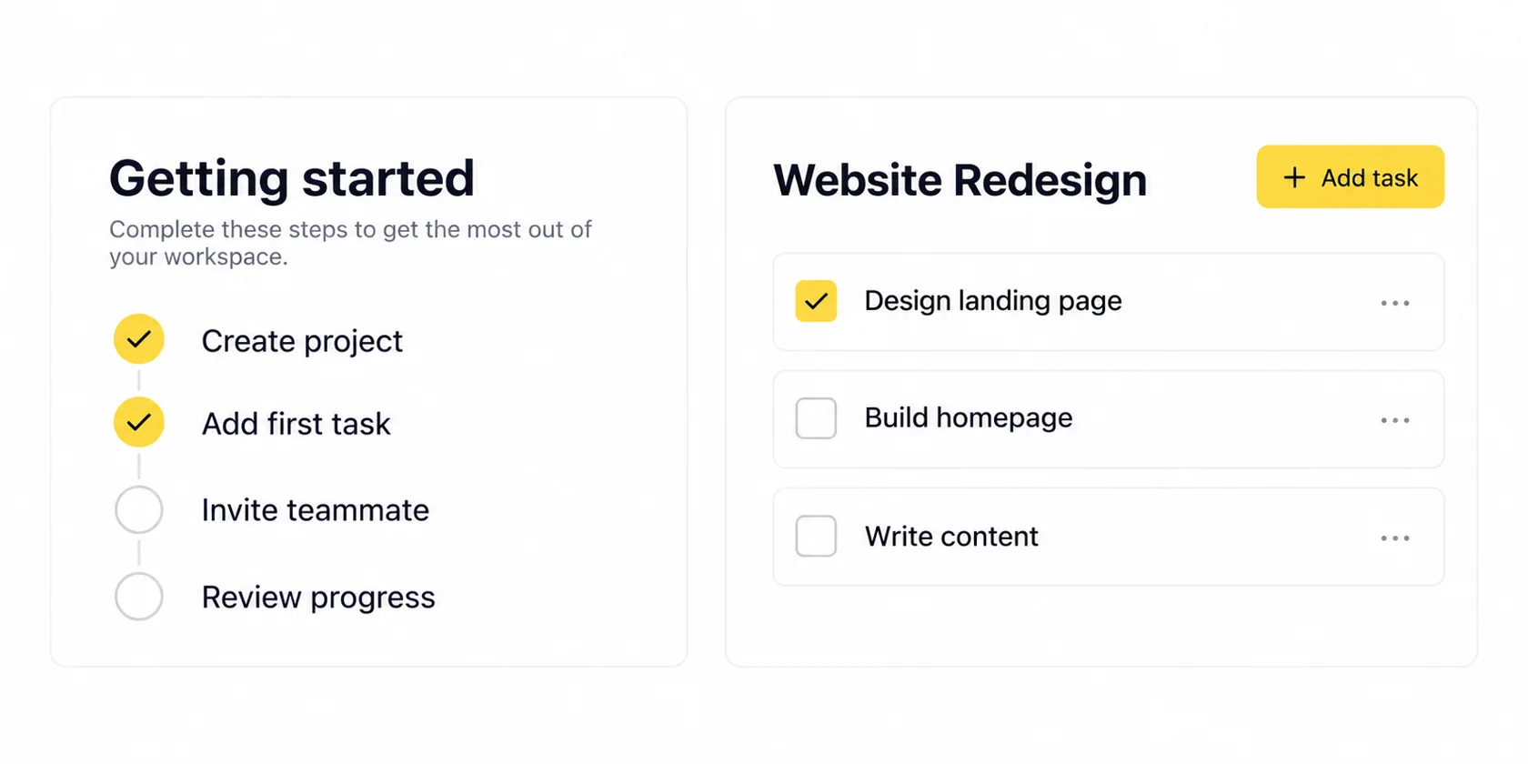saas onboarding checklist Four-step SaaS onboarding checklist beside a sample project with tasks