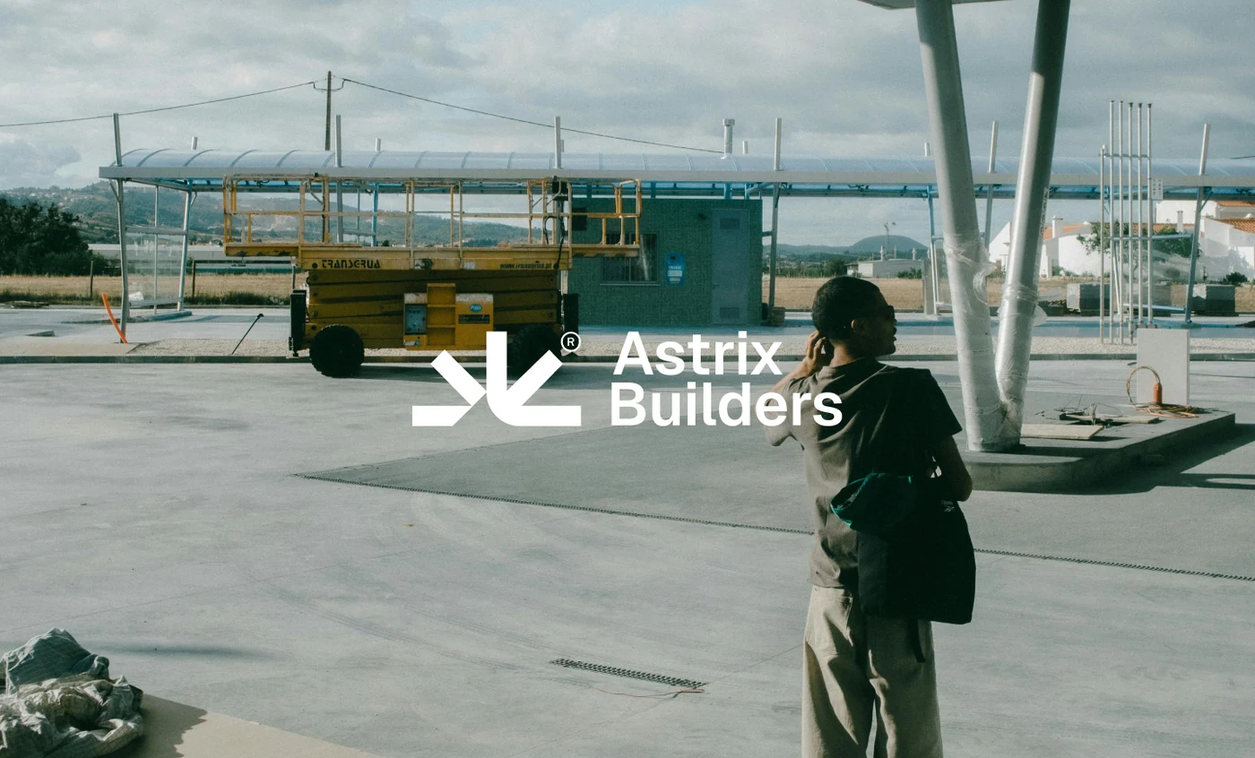 Astrix Builders identity by Wolfpixel, showing a geometric white symbol beside the stacked Astrix Builders name.
