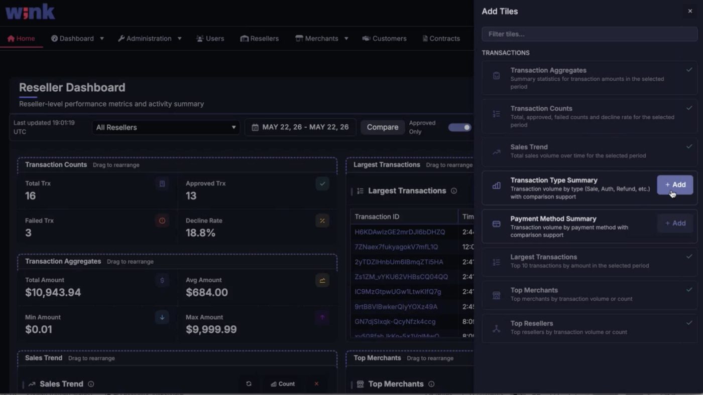 Dashboard — widget mid-drag