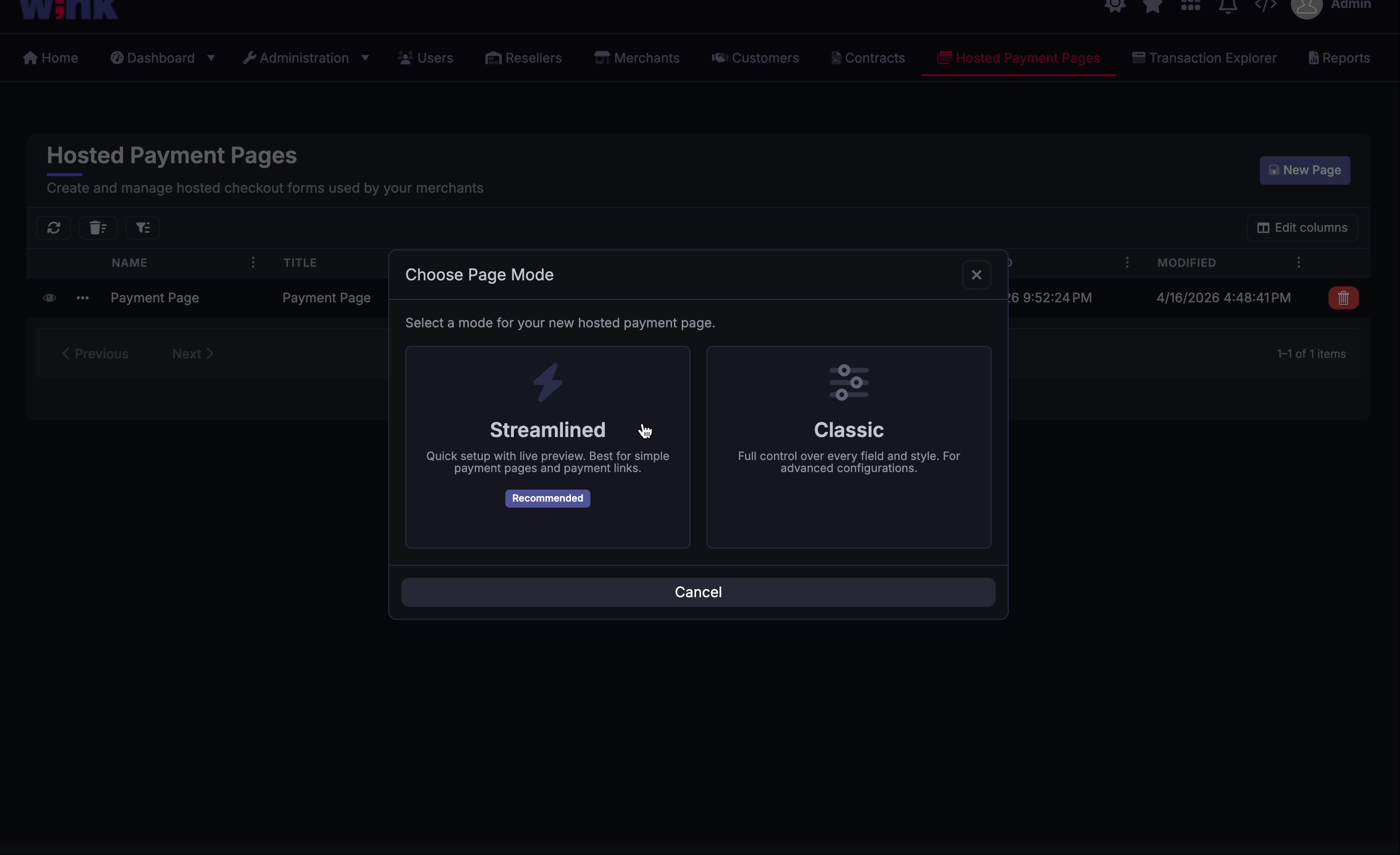 Hosted Payment Page creation wizard