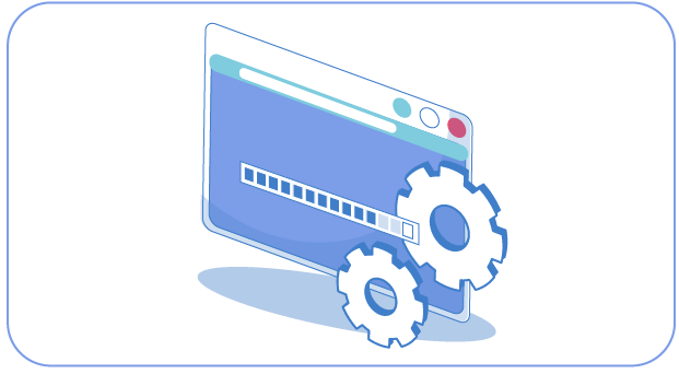 Bordered design with browser loading gears.