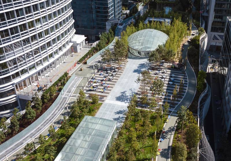 Walkable fire-rated skylight/floor by Greenlite Glass at SALESFORCE TRANSIT CENTER, San Francisco, CA.