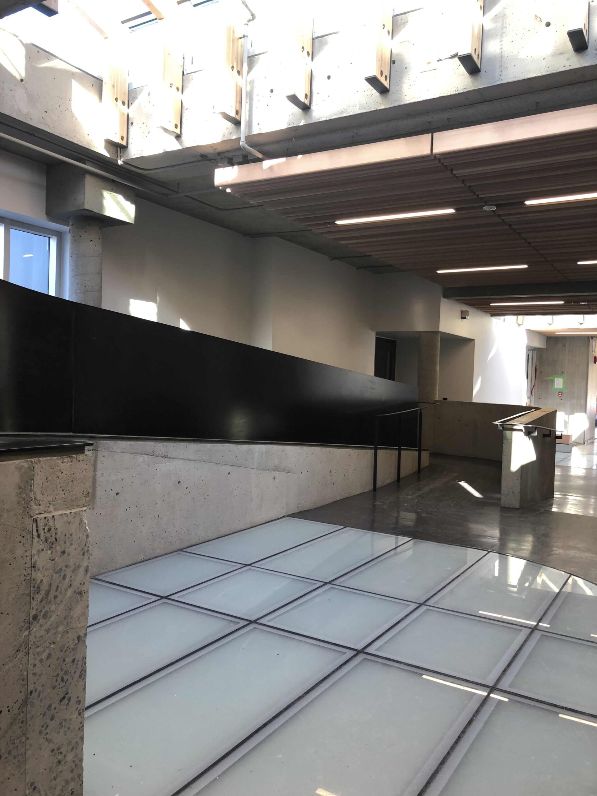 Walkable fire-rated skylight/floor by Greenlite Glass at SIMON FRASER UNIVERSITY, Burnaby, BC.