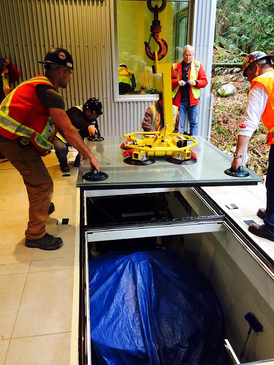 Walkable fire-rated skylight/floor by Greenlite Glass at MOSSOM CREEK HATCHERY, Port Moody, BC.