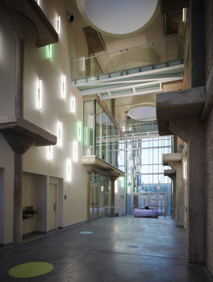 Structural walkable glass floor by Greenlite Glass at UNO GLASS BRIDGE, Chicago, IL.  Export to Sheets