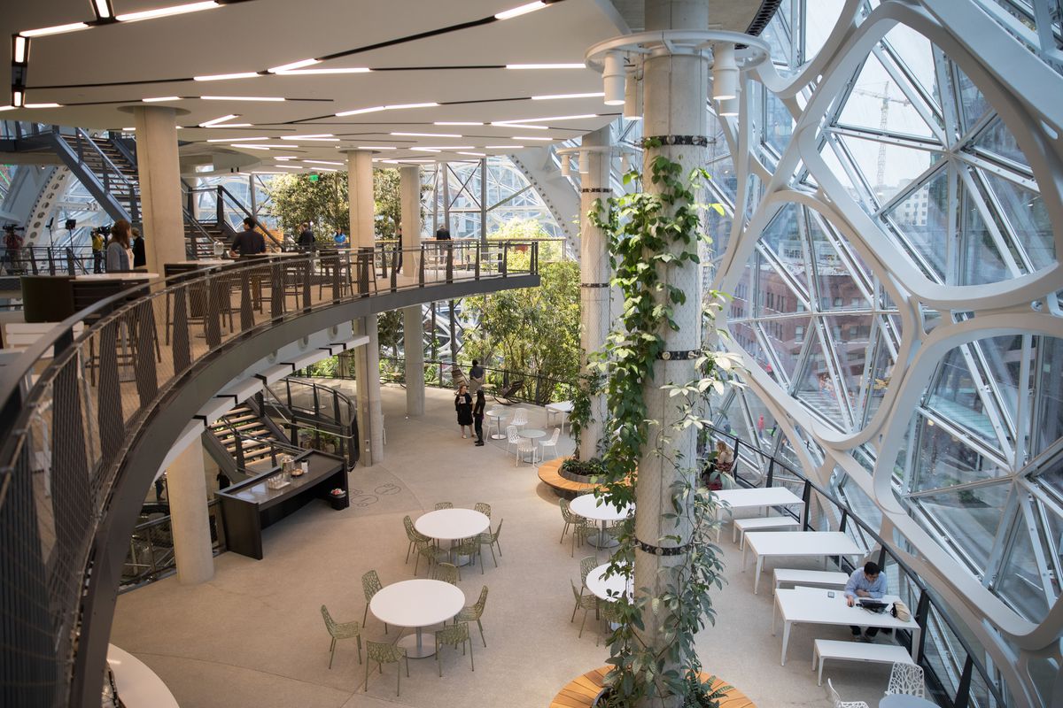 Walkable fire-rated skylight/floor by Greenlite Glass at AMAZON SPHERES, Seattle, WA.