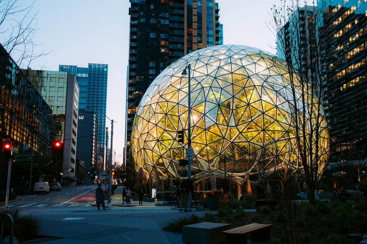 Walkable fire-rated skylight/floor by Greenlite Glass at AMAZON SPHERES, Seattle, WA.
