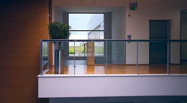 Fire-rated glass system installed in a commercial building