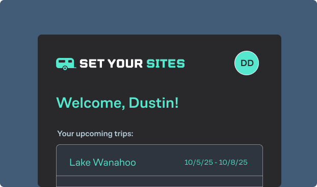 The welcome screen of the 'Camper Portal' dashboard