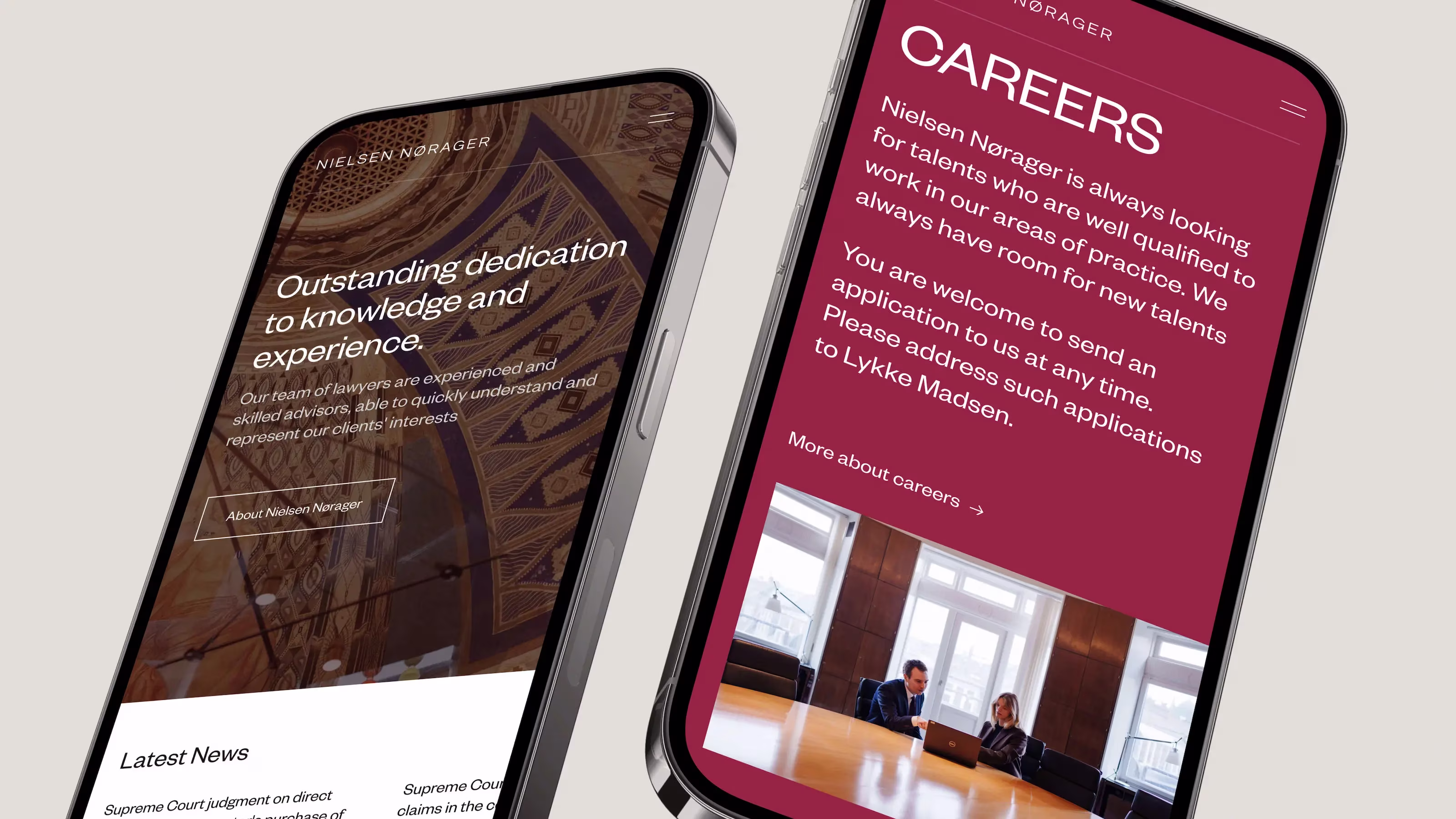Home page and careers page on a mobile