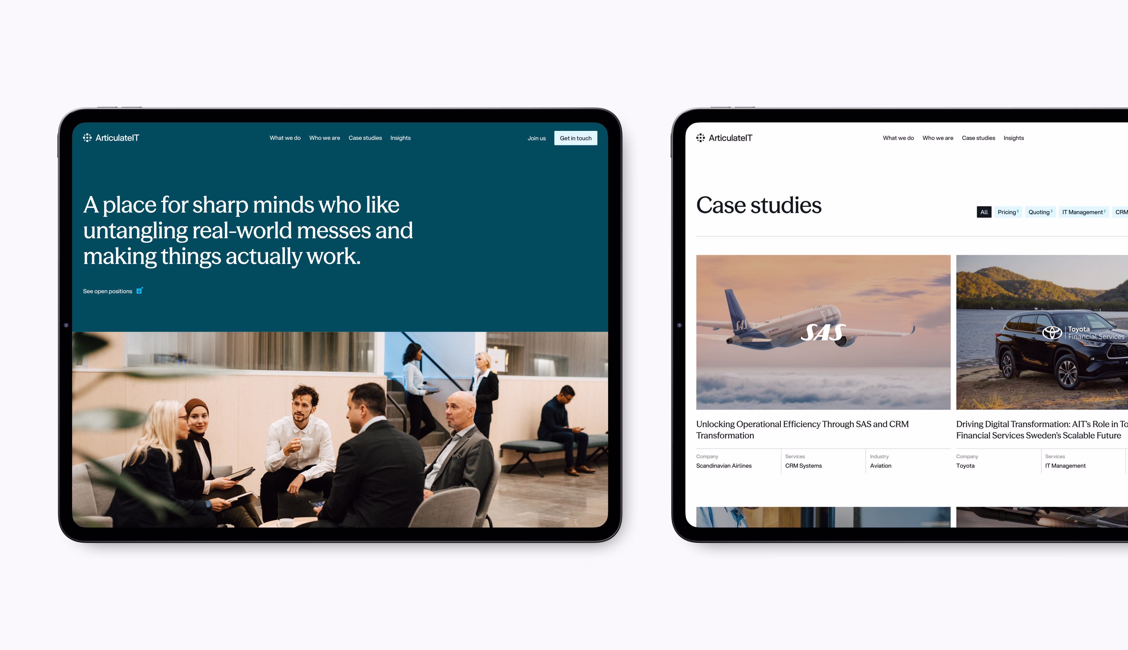Website desktop screens