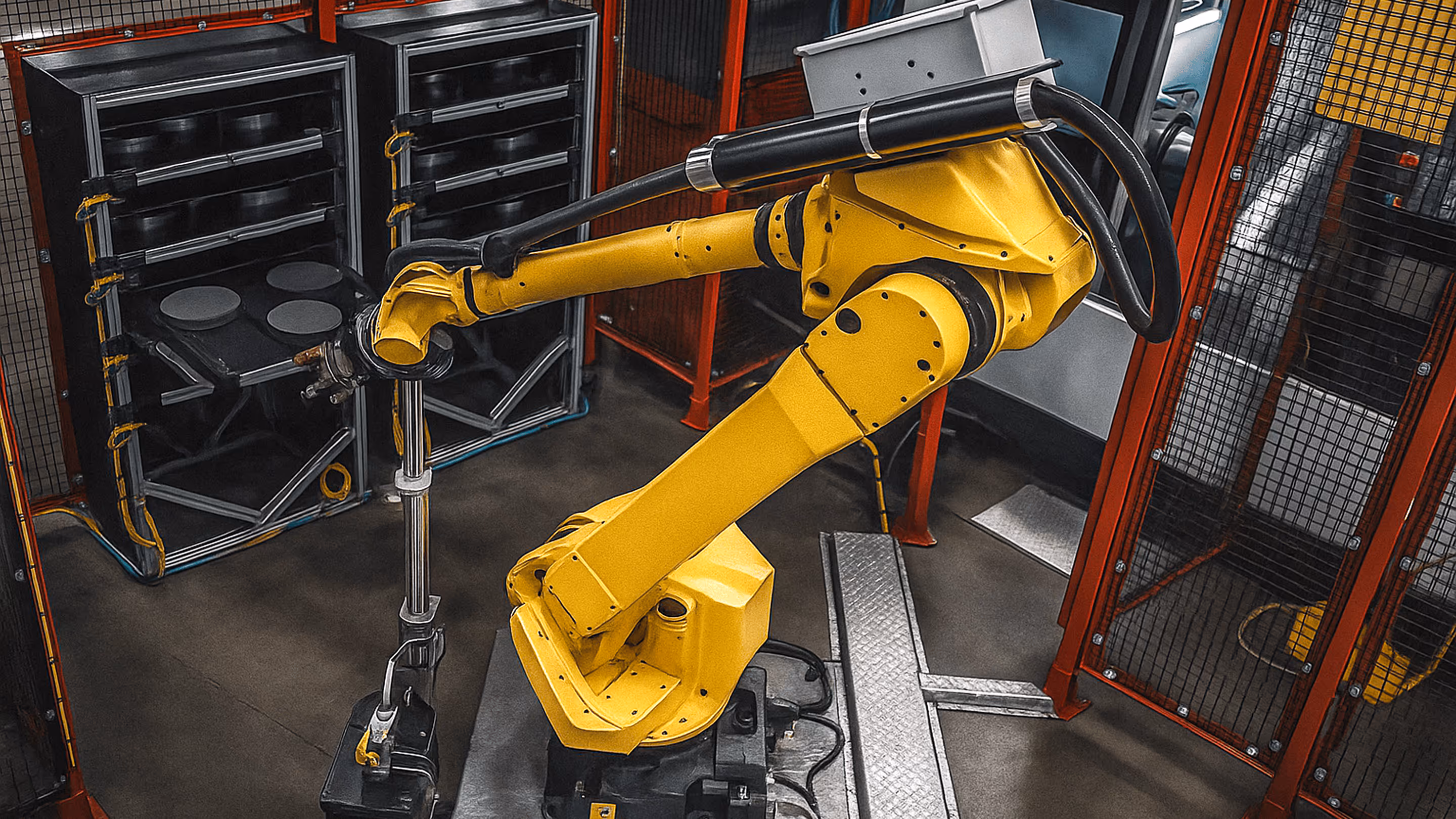 Closeup of robotic arm being used to build products