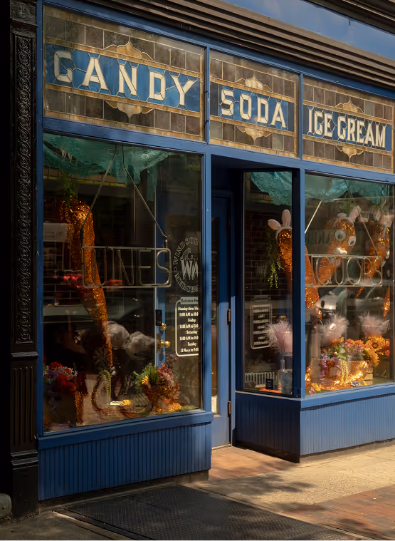 Historic candy, soda and ice cream shop storefront on a Windsor Terrace Brooklyn street Near The Windsor condominiums