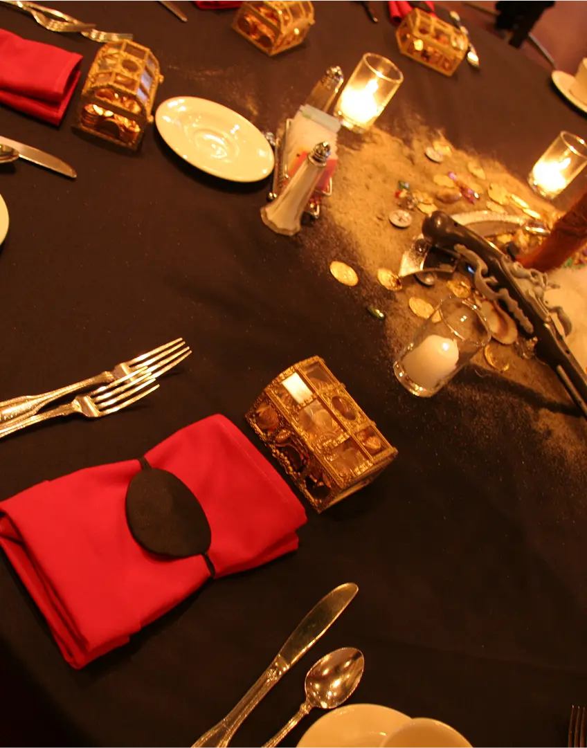 Table Setting for Pirate Theme Holiday Party