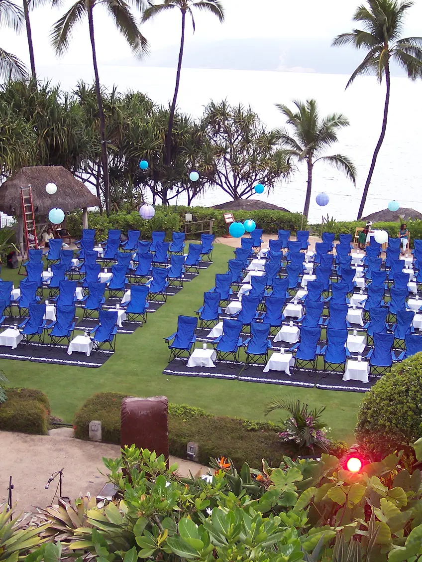 Luau, Lanterns, and Tables Settings for Outdoor Event, Hawaii