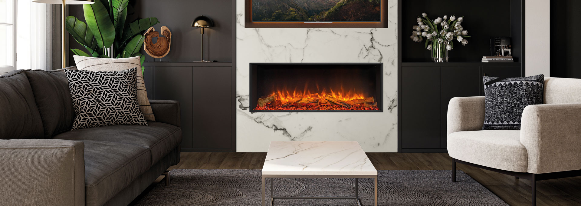 E110 Electric Fireplace in a living room.