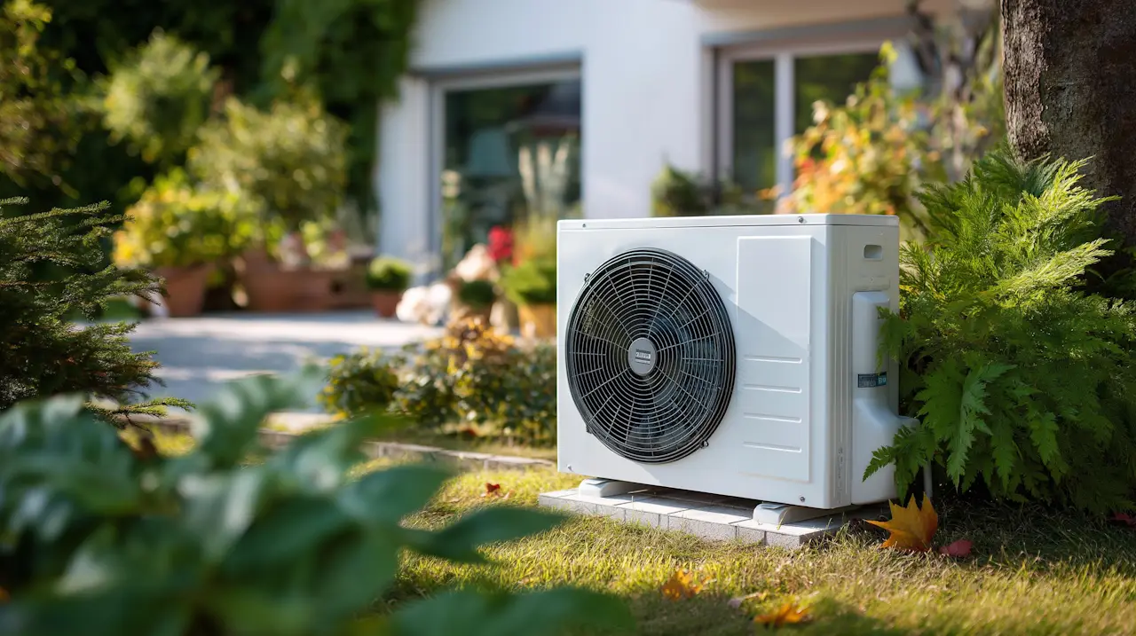 A heat pump outside a house.