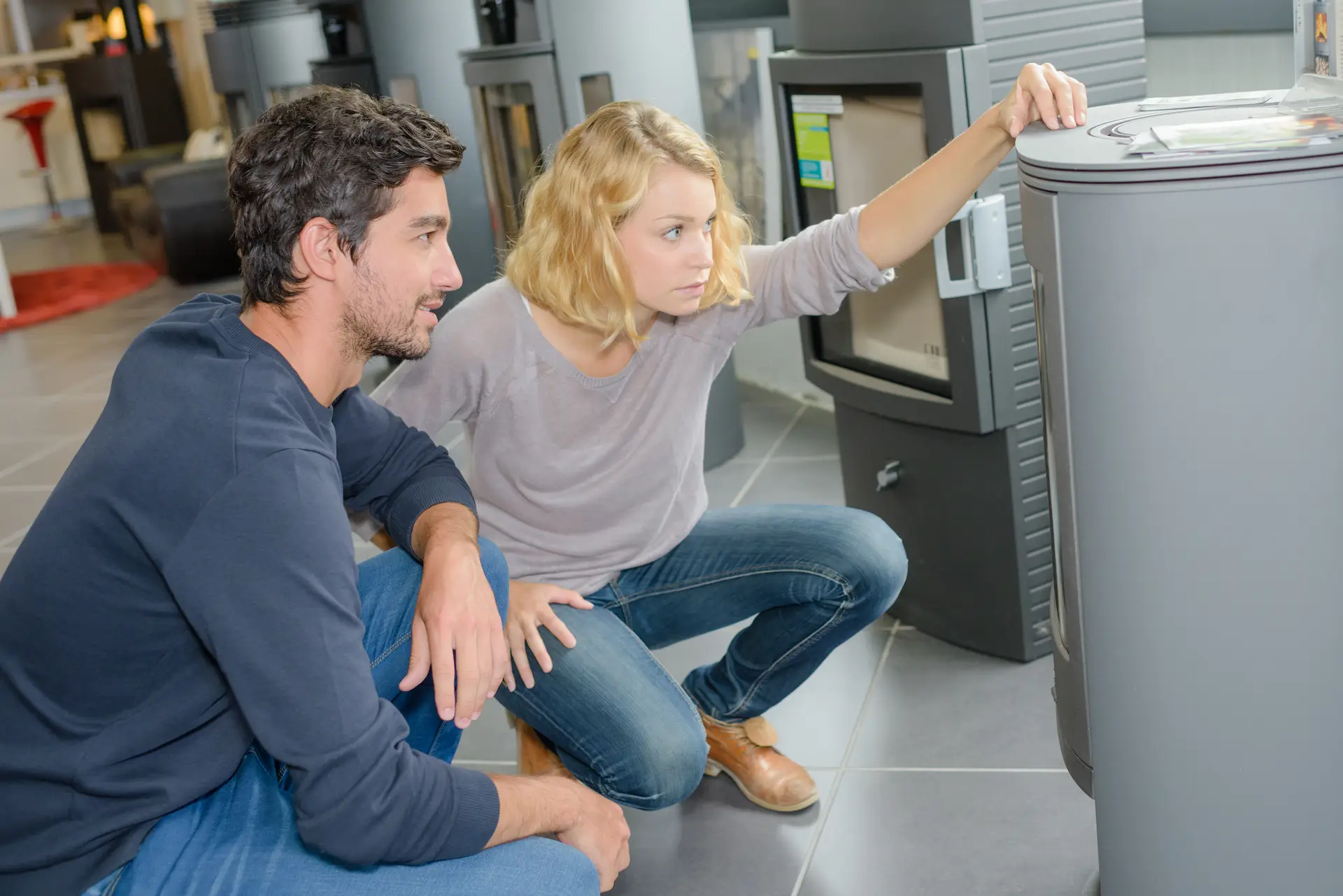 A couple shopping for a furnace.