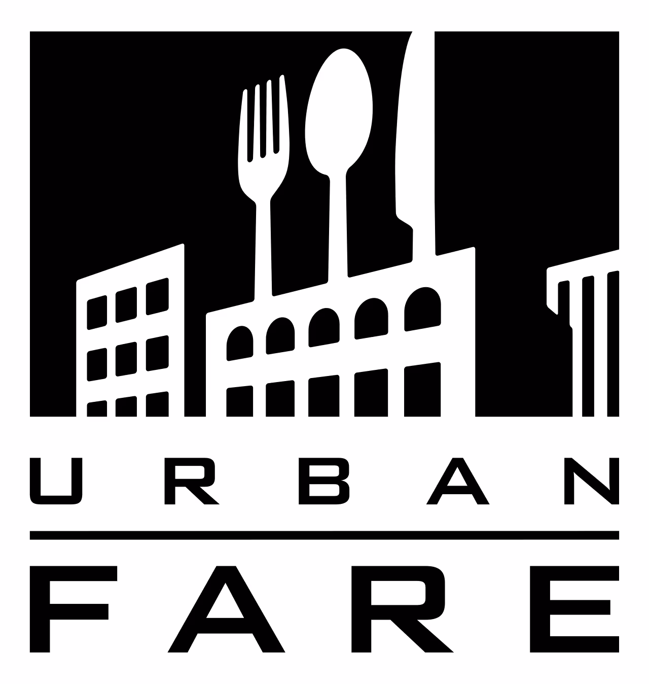 Urban Fare logo featuring city buildings with fork, spoon, and knife above the word 'URBAN' and 'FARE' below.