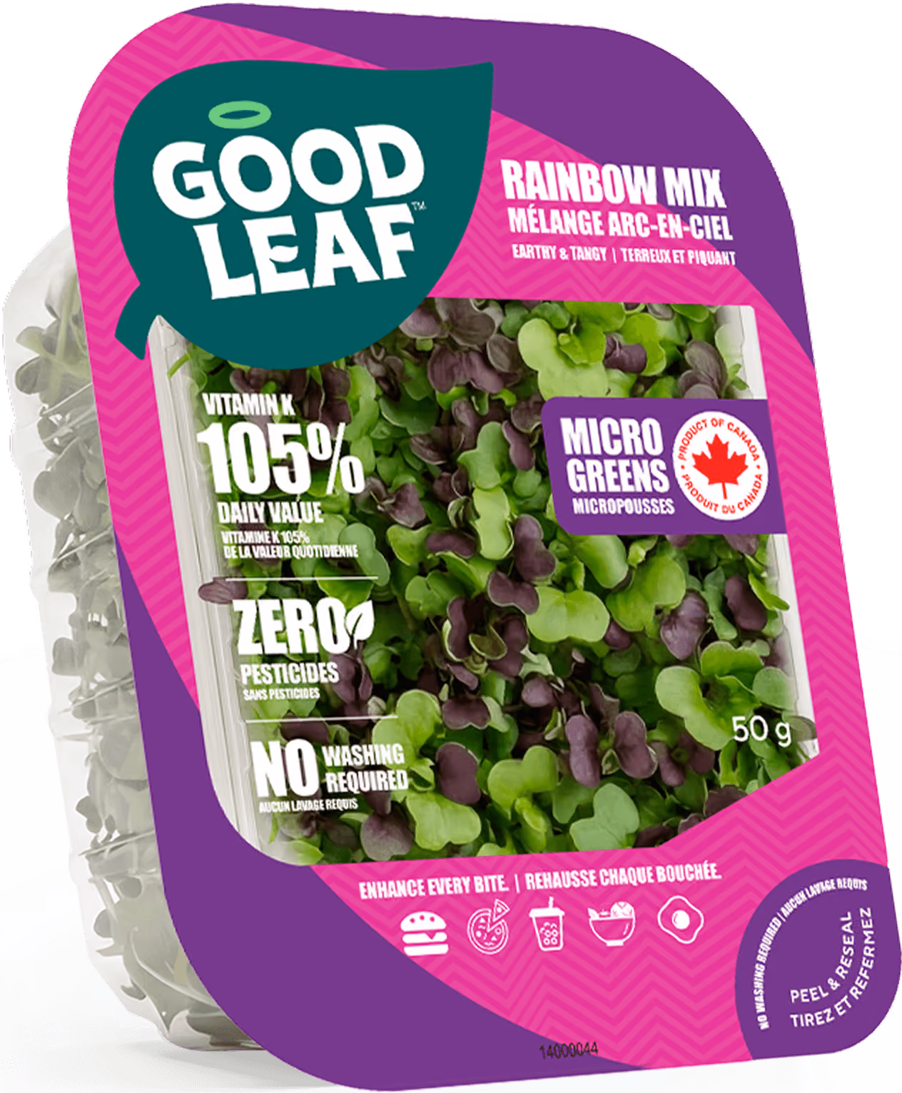Good Leaf Rainbow Mix microgreens package with 105% vitamin K, zero pesticides, no washing needed.