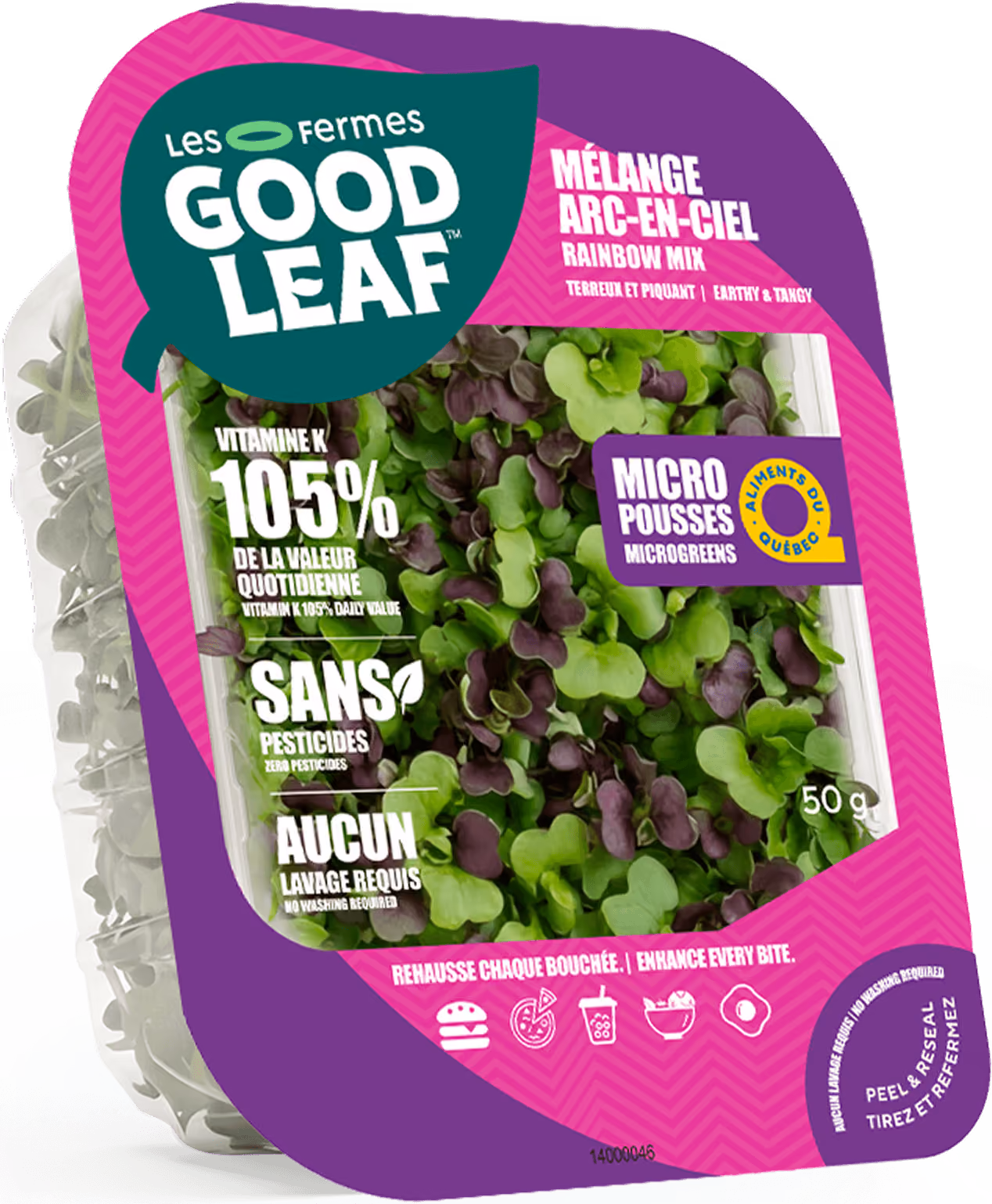 Good Leaf Rainbow Mix microgreens package with 105% vitamin K, zero pesticides, no washing needed.