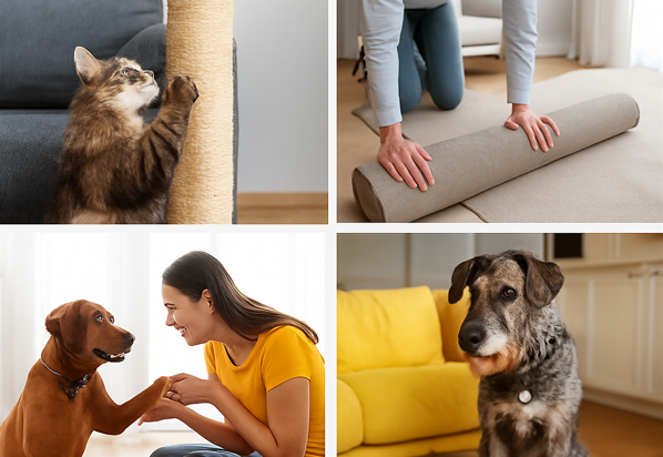 Tenant with dog in pet-friendly apartment interior