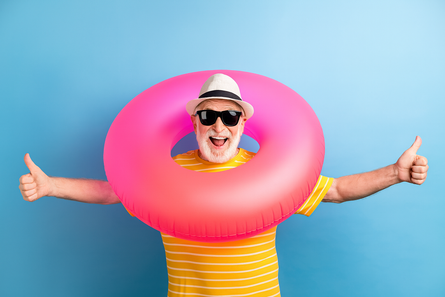 Senior housing residents relaxing by a safe, fenced swimming pool