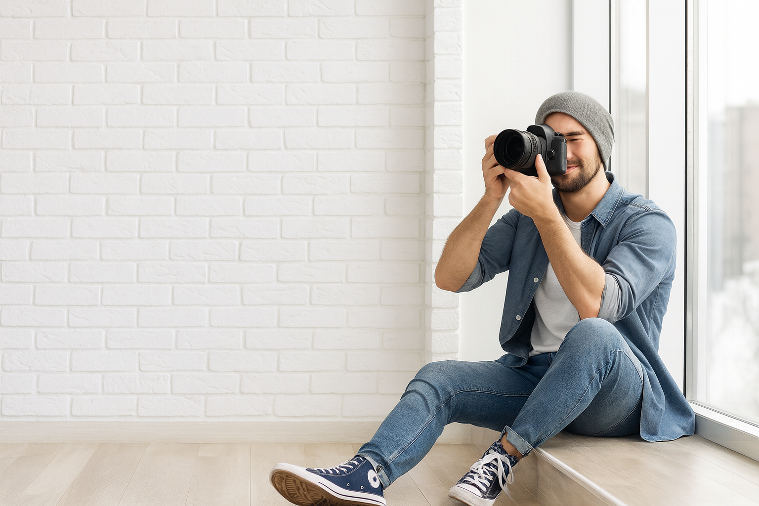 Professional property photographer taking photos of a rental unit
