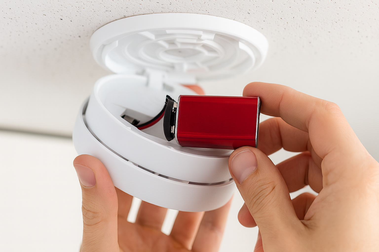 moke detector installed on ceiling for apartment fire safety