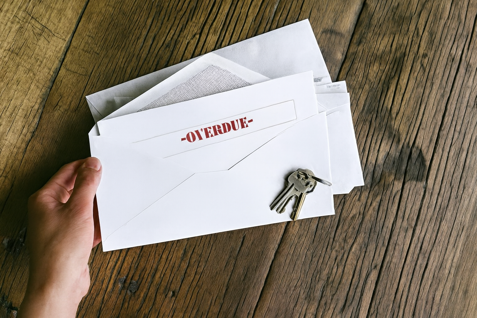 Tenant handing late rent payment to property manager