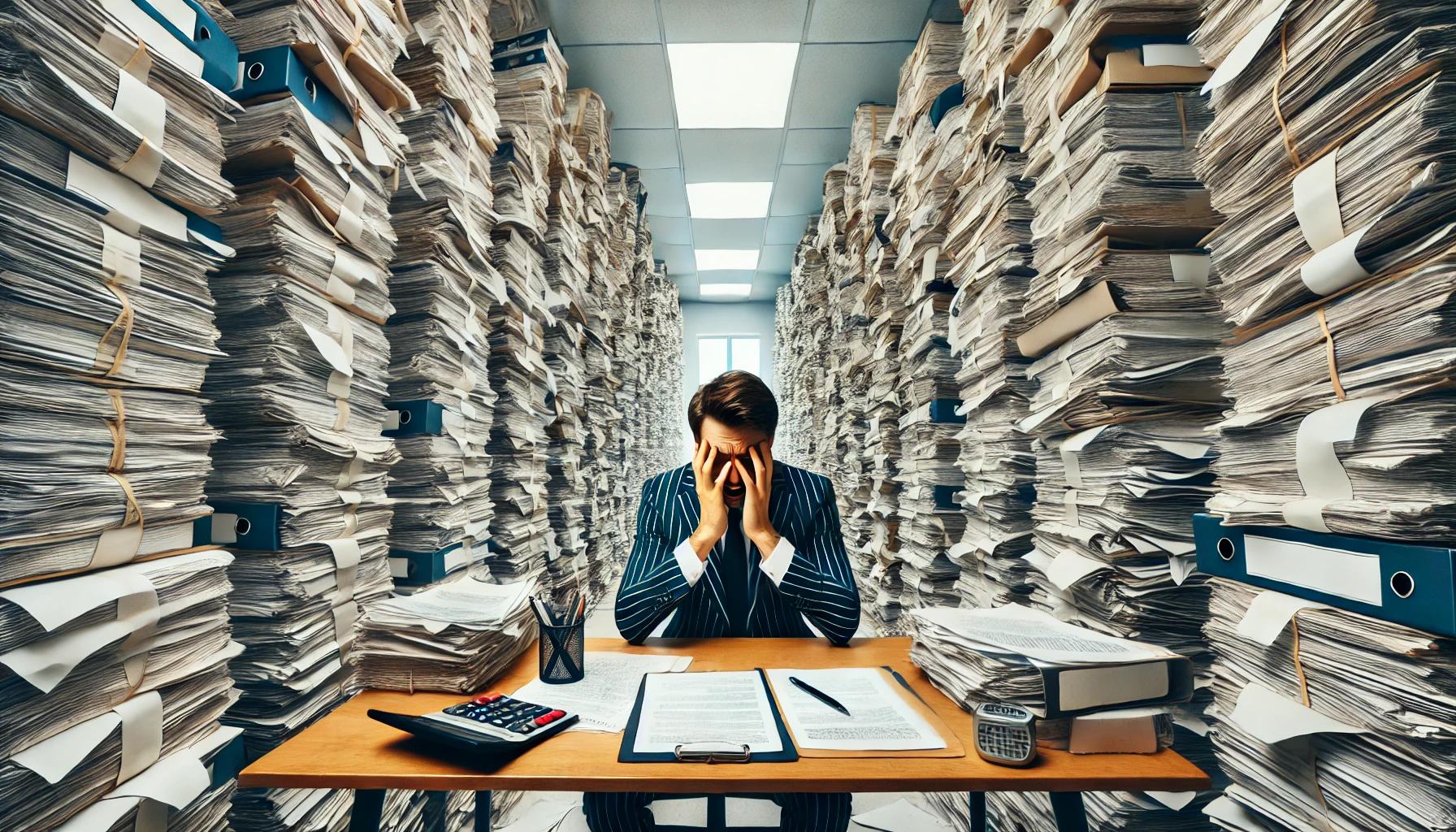 Property manager reviewing multiple software systems causing operational inefficiencies