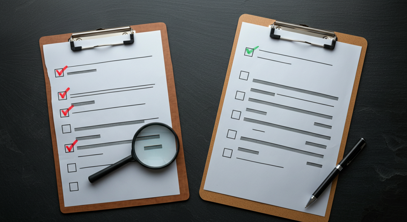 Two clipboards with feature checklists comparing ExactEstate and AppFolio for affordable housing