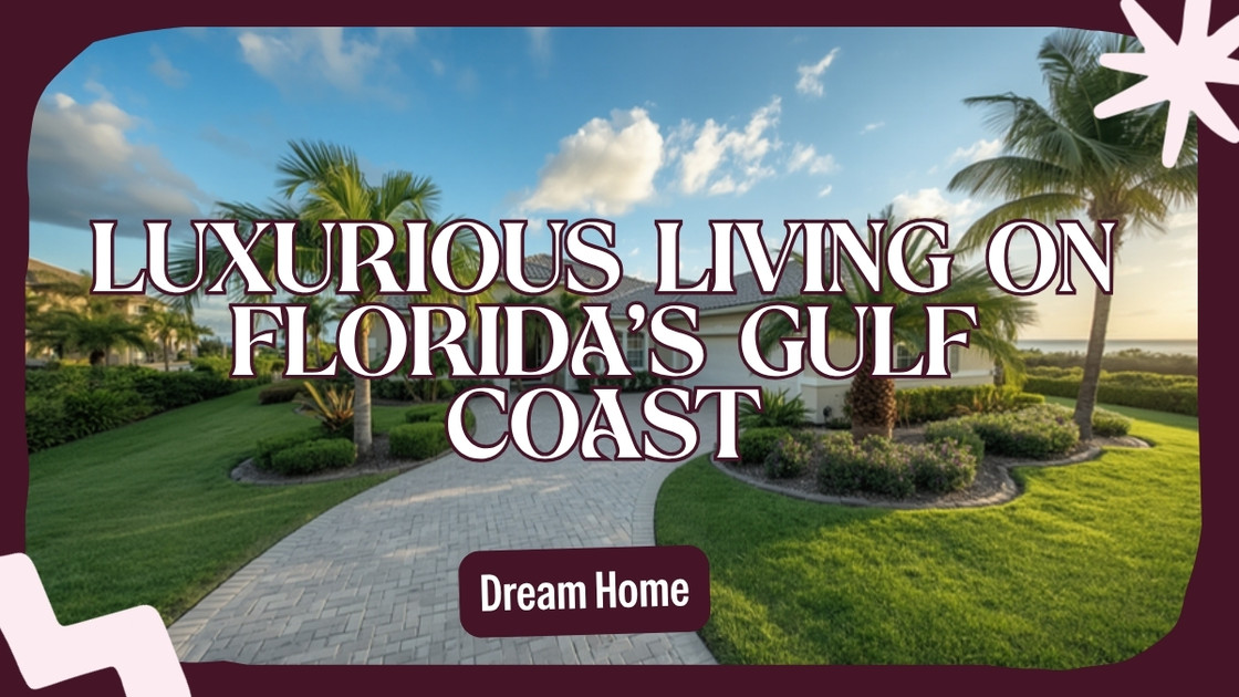 A pale stucco Southwest Florida coastal home with a tile roof, palm trees, and a paver driveway under a bright late summer sky in Venice, Florida.