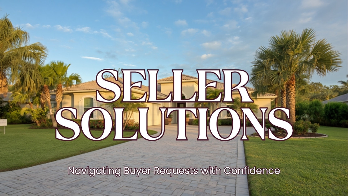 A sunlit single-story coastal Florida home with palm trees, tropical landscaping and a paver driveway in warm late afternoon light near Venice and Englewood.