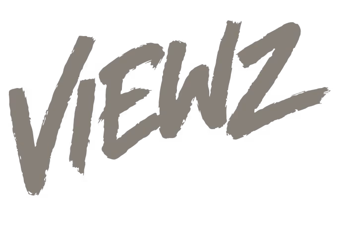Handwritten-style text spelling VIEWZ in gray brushstroke font on a transparent background.