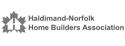 Haldimand-Norfolk Home Builders Association logo featuring geometric Canada maple leaf shapes with a house inside stylized to look like an H