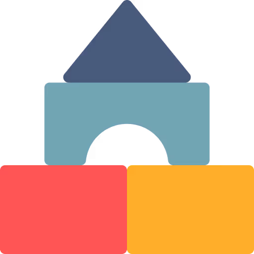 Colorful Montessori building blocks forming a house illustration at OC Toddler School