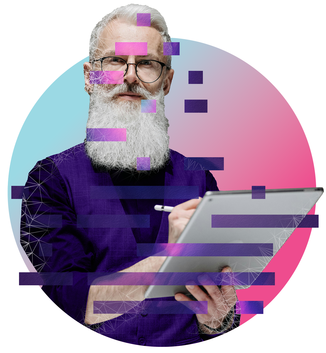 Man with a long grey beard and glasses as a proxy for an agency designer