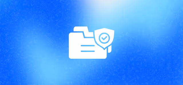 Folder with shield icon on blue background, representing AI protection of sensitive PII and trade secrets.