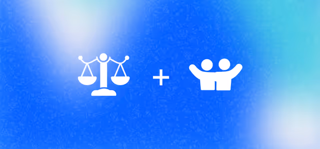Scales of justice and people icon on blue background, symbolizing AI, data privacy, and ethical balance.