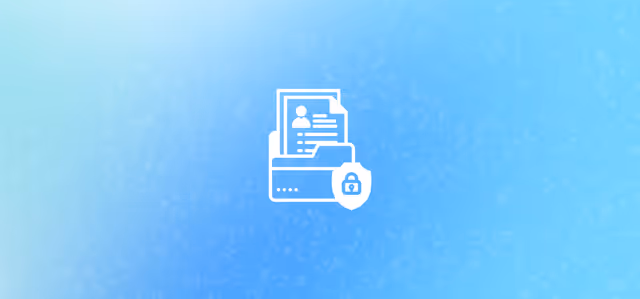 Folder with documents and lock icon on blue background, symbolizing AI protection of PII and sensitive data.