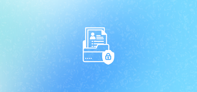 Folder with documents and lock icon on blue background, symbolizing AI protection of PII and sensitive data.