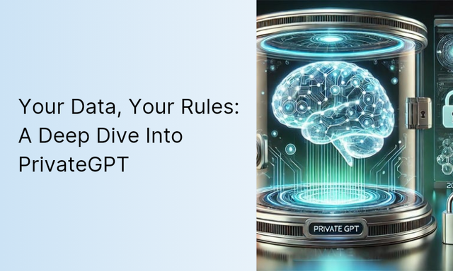 Futuristic digital brain in a glass chamber labeled PrivateGPT, symbolizing secure AI and data control in 2025.