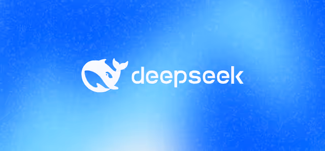 DeepSeek AI logo with whale icon on a blue gradient background, representing AI model risks and insights.